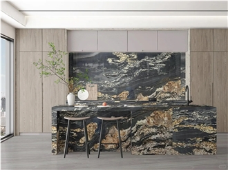 Natural Luxury Cosmic Black Gold Granite Countertop