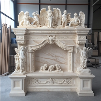 JSY Cream Marble Fireplace Mantel