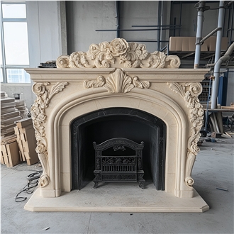 JSY Ottoman Beige Marble Fireplace Frame