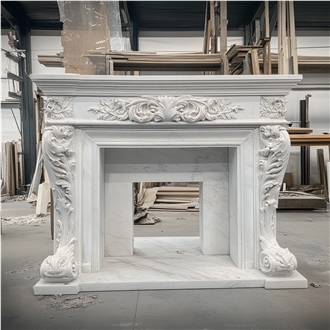 JSY White Rhino Marble Fireplace Mantel