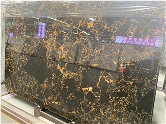 Athens Black Gold Flower Marble Slabs