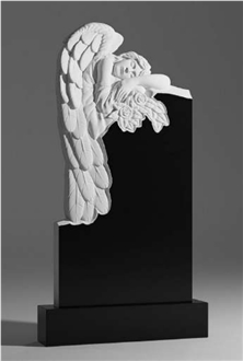 Karelia Black Granite Sleeping Angel Carved Headstone
