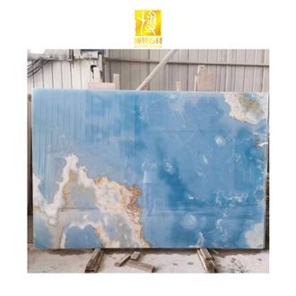 Natural Stone Translucent Bookmatch Blue Onyx Slabs