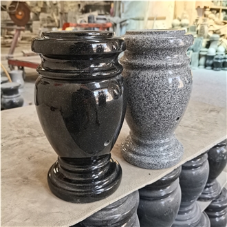 Absolute Black Granite Monumental Turned Vase Urns