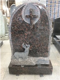 Deer Sculptured Tan Brown Granite Headstone