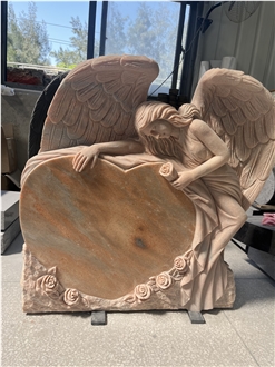 Sunset Gold Marble Kneeling Angel Monument