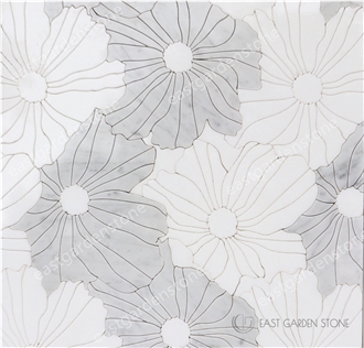 Carrara Marble Floral Whispers Mosaic Tiles