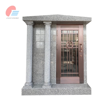 Stin Gray Granite 3-Crypt Walk-In Mausoleum With Bronze Door