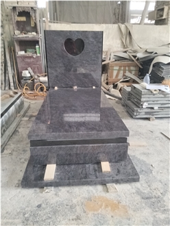 Bahama Blue Granite Heart Carved Polish Style Tombstone