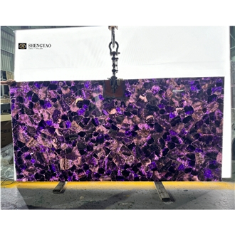 Backlit Amethyst Purple Crystal Translucent Gemstone Slabs