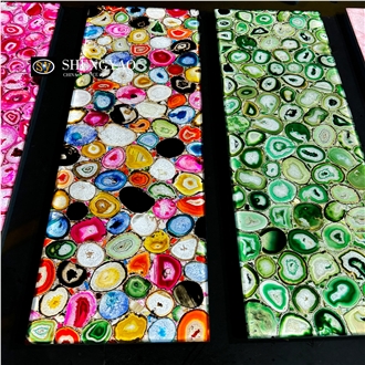 Custom Backlit Multicolor Translucent Agate Gemstone Slabs