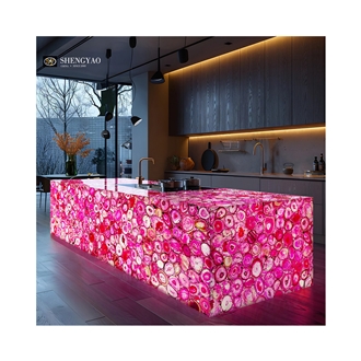 Custom Pink Agate Translucent Semiprecious Stone Island Kitchen Bar Tops
