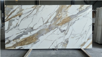 Calacatta Gold Printed Quartz Slabs Factory