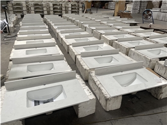 Ariston White Engineered Marble Bathroom Vanity Tops