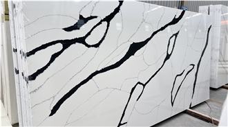 Calacatta White Black Veins Quartz Slabs Artificial Stone