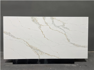 New Calacatta White Quartz Slabs With Gold And Grey Veins
