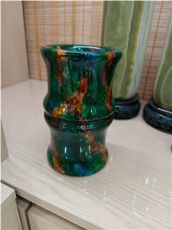 Taiwan Picasso Green Jade - Seven Color Jade Interior Vase Brush Pot