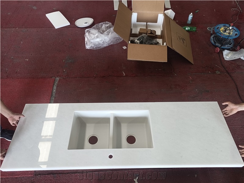 Mordern Design Ariston White Marble Double Sink Kitchen Countertop