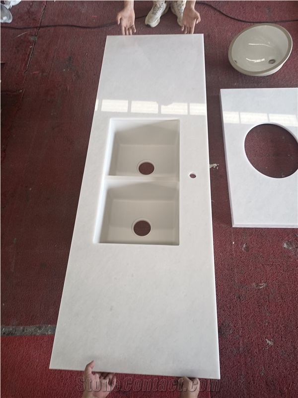 Mordern Design Ariston White Marble Double Sink Kitchen Countertop