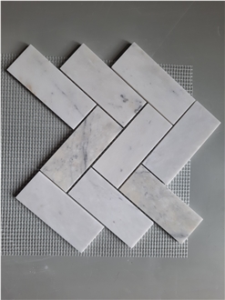 Milky White Marble Herringbone Mosaic Tiles