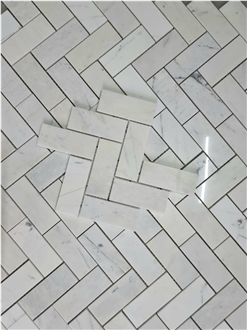 Milky White Marble Herringbone Mosaic Tiles