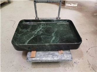 CNC Carved Solid Verde Alpi Marble Verde Wash Basin For Bathroom