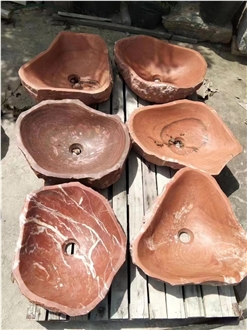 Unshaped Marble Rosso Alicante Wash Basin For Bathroom