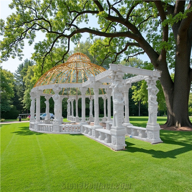 16 M Long Large White Marble Sculptured Garden Gazebo 001