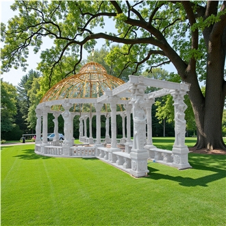 16 M Long Large White Marble Sculptured Garden Gazebo 001