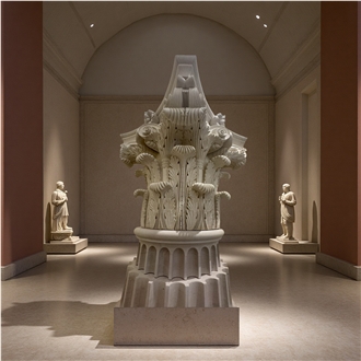 Beige Marble Corinthian Round Pillar Columns
