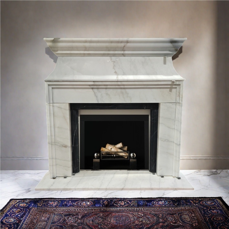 Guangxi White Marble Modern Style Indoor Fireplace Mantel