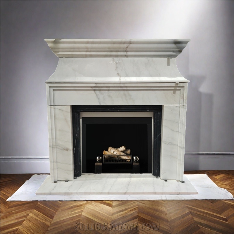 Guangxi White Marble Modern Style Indoor Fireplace Mantel