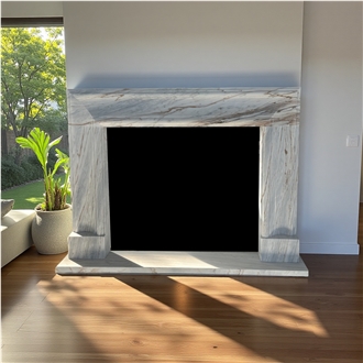 White Marble With Gold Line Fireplace