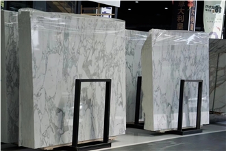 Bianco Statuario Marble Tiles Exhibiting Wide Gray Veins