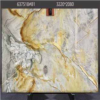 Calacatta Macaubas Quartzite Slabs Exhibiting  Color Details
