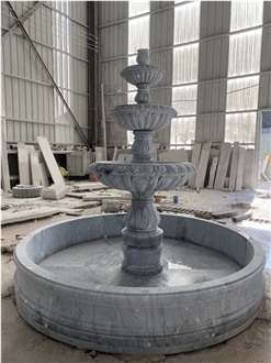 3 Tiers Grey Marble Carved Fountains