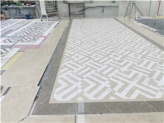 Light Brown And White Marble Waterjet Pattern Flooring