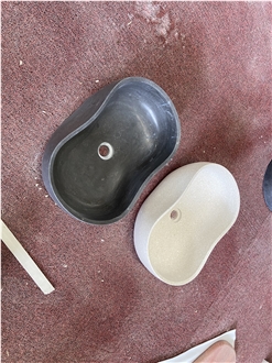 Oval Shape Grey Marble Wash Basins Matte Texture