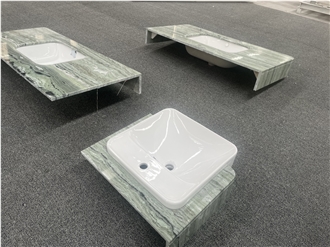 Verde Prato Marble Bathroom Countertops With Wash Basin