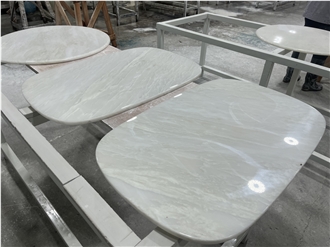 White Marble Round Tabletop Sealed Finished Table Top