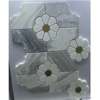 Daisy Flower Pattern  White Marble  Mosaic Pattern