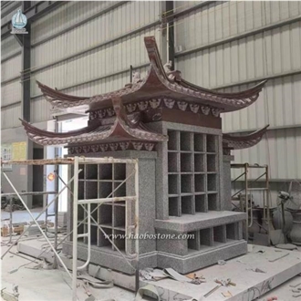 Asian Style Roof Design Red Granite Columbarium With 60 Niches