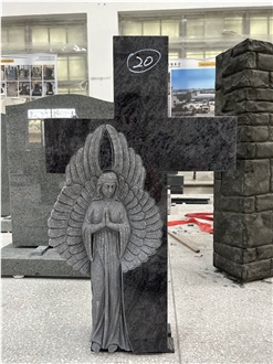 Bahama Blue Granite Angel Cross Headstone