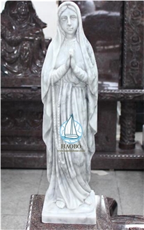 Holy Mother Maria Carved Monumental Sculpture In White Marble