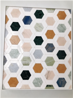 Multi Color Hexagon Backsplash Marble Mosaic Tiles