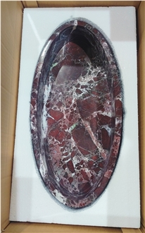 Oval Handcrafted Rosso Levanto Marble Bowls Home Decor Products