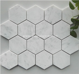 White Nature Marble Hexagon Mosaic Tiles