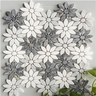 YUANDA Nature Marble Flowers Mosaic Pattern Tiles