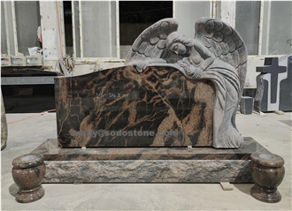 Aurora Granite Leaning Angel Tombstone Die Cemetery
