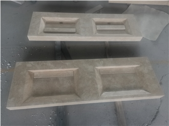 Beige Travertine Bathroom Double Sink